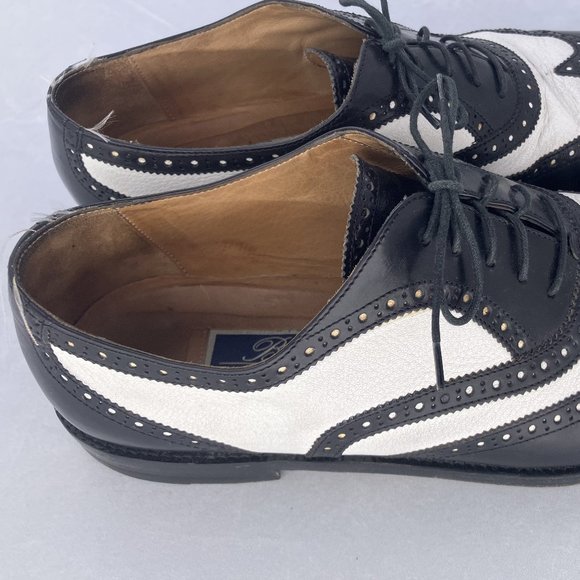 COLE HAAN Abraham I MADE IN ITALY BLACK WHITE LEATHER Wingtip Oxford sz 9.5M - Picture 4 of 10